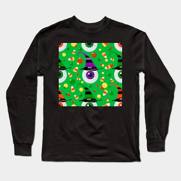 Eyes with hat in candyland on green Long Sleeve T-Shirt by YamyMorrell